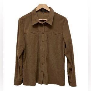 Item & Co button up shirt, long sleeve Shacket, chambray, tan, size L